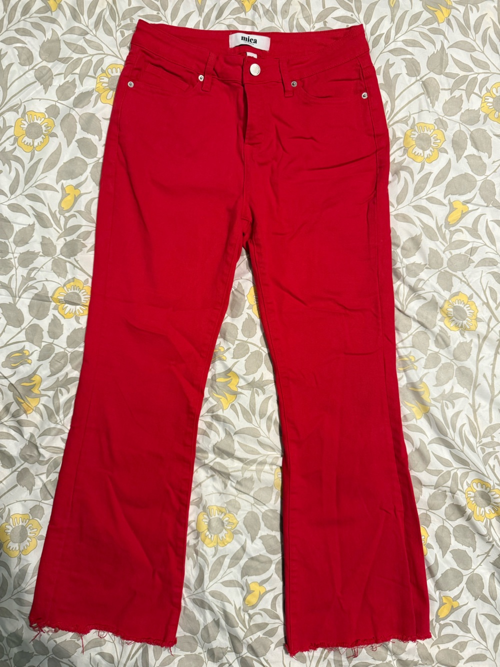 Mica Red Bootcut Pants with Subtle Frayed Hem